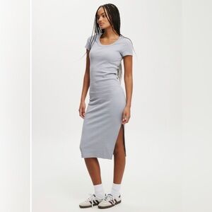 Cotton On Womens Grey Minimalist Ribbed Short Sleeve Midi Dress Side Slit Small